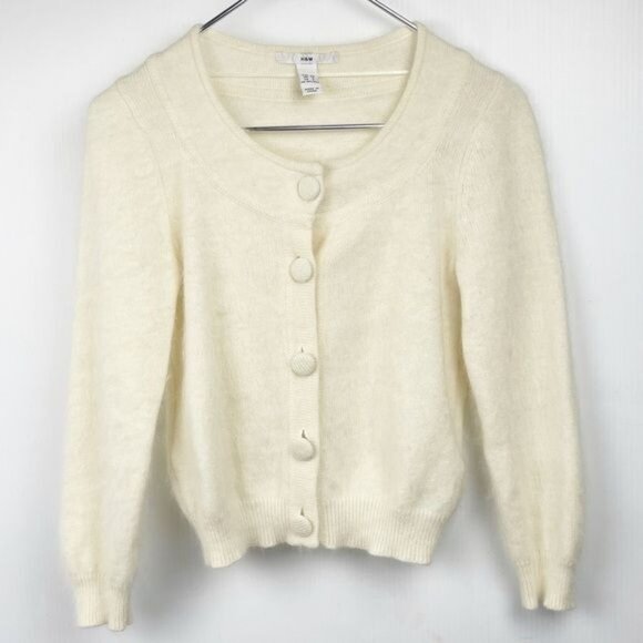 H&M Angora and wool blend ivory cardigan sweater front button 4 - Picture 1 of 6